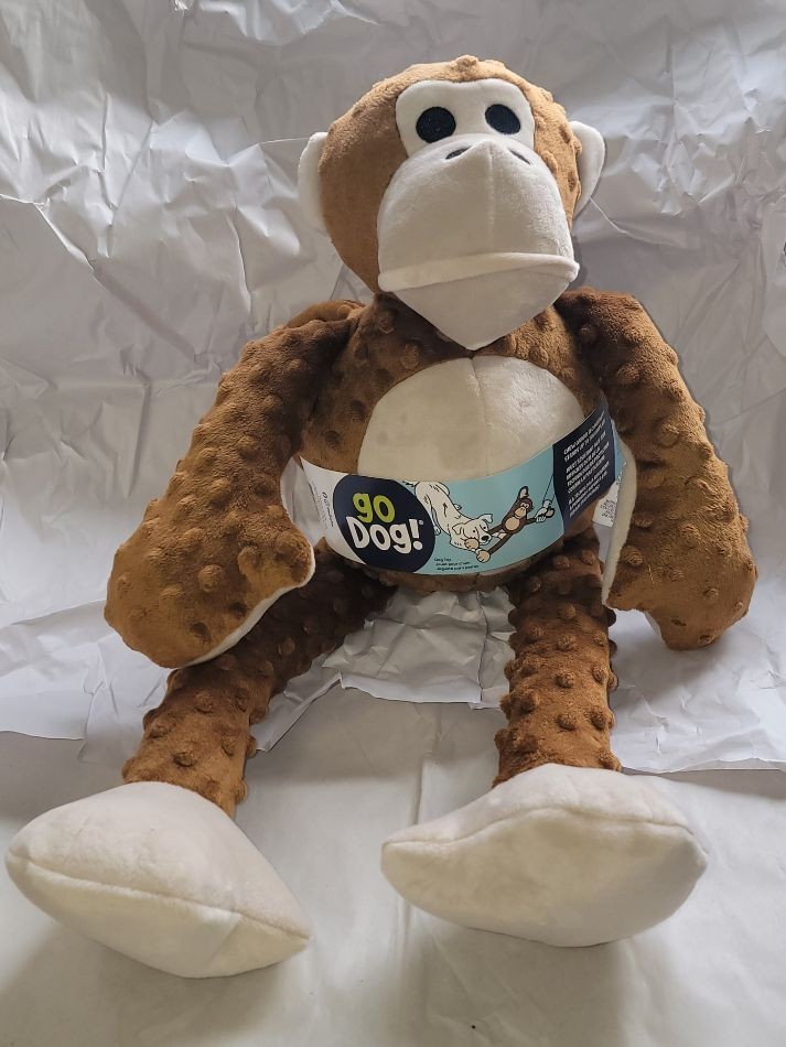 Jumbo Sized Godog Monkey with Chew Guard Technology Squeakers Plush Dog Toy