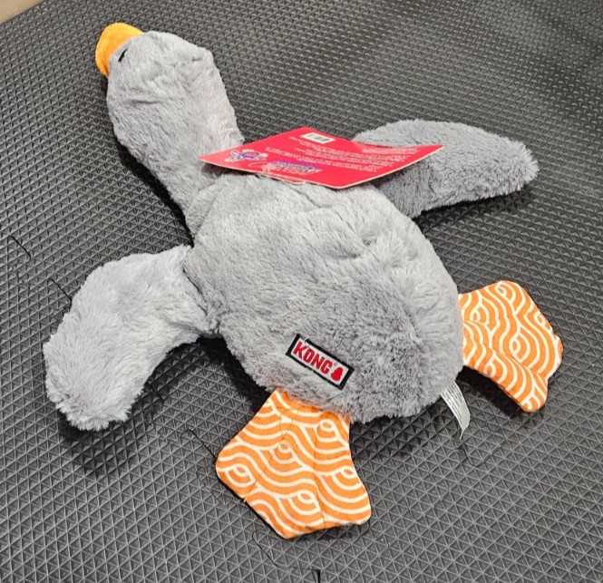 KONG Comfort Duck Goose Jumbo Gray Plush Squeaky Crinkly Toss Shake Dog Toy 18″