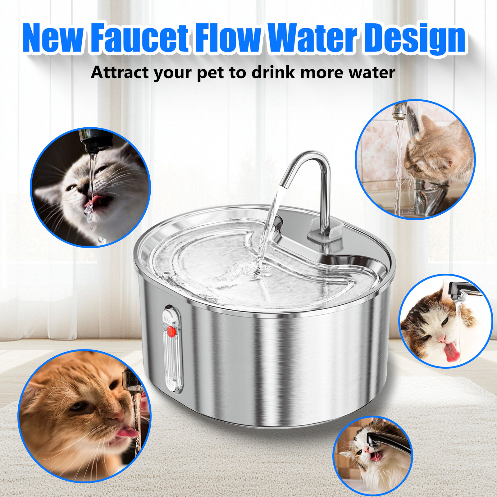 Cat Water Fountain Stainless Steel 108Oz/3.2L Corded Pet Water Dispenser