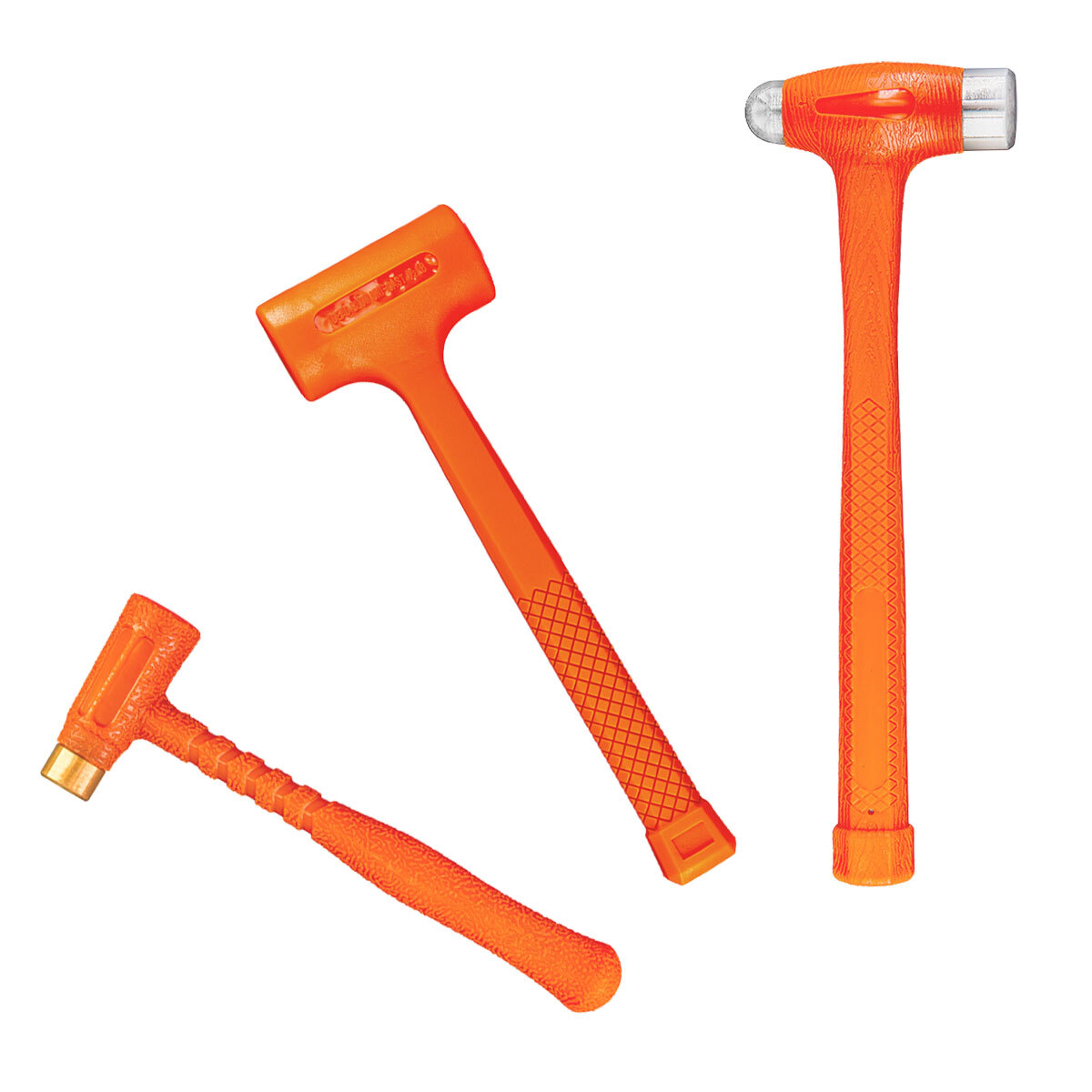3-Pieces Dead Blow Hammer Set with Brass Cap, Ball-Peen, Blow Hammer Set, Orange