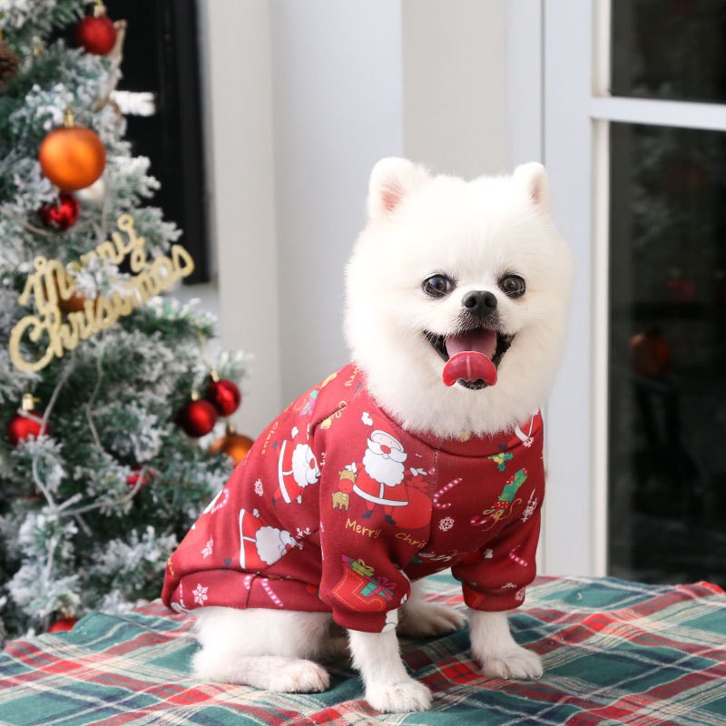 Christmas Dog Shirt Short Sleeve Warm Winter Pet Clothes Santa Print No Hood
