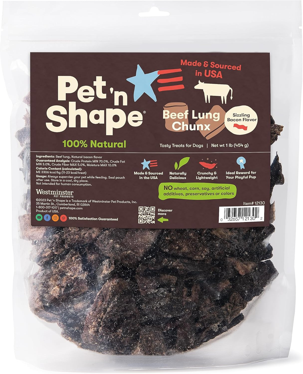 Beef Lung Chunx Dog Treats – Made and Sourced in the USA – 16 Ounce