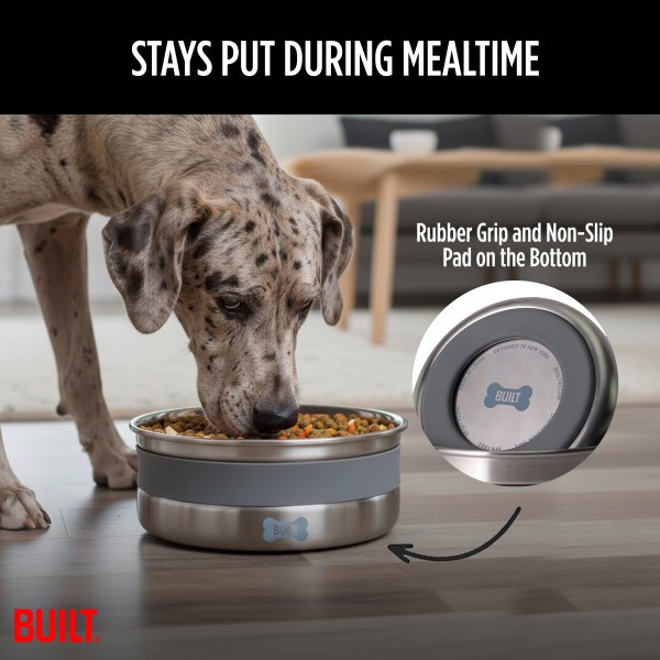 BUILT Dog Bowl – 64 Oz Stainless Steel Pet Bowl with Soft Grip & Non-Slip Base
