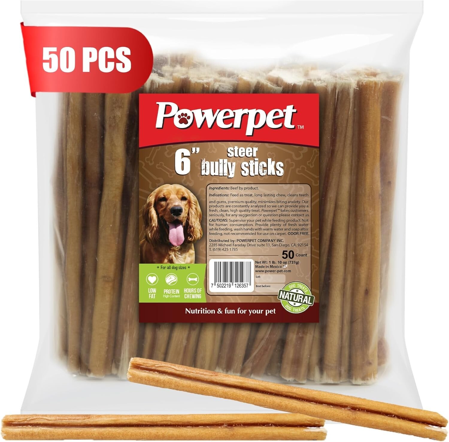 Powerpet- All Natural Bully Sticks Steer “Thin” 6inch-BRC CERTIFIED