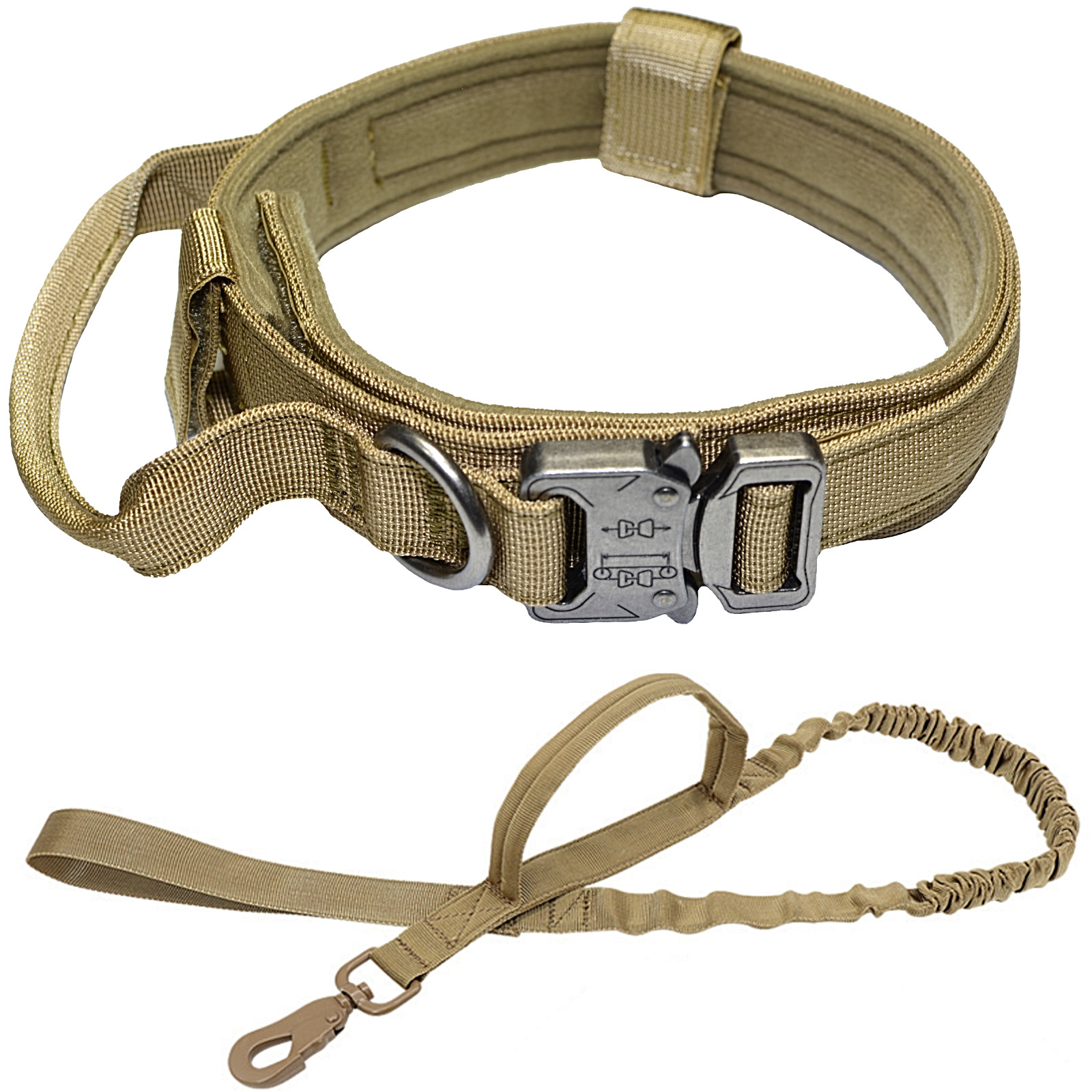 Collar + Leash Heavy Duty K9 Tactical Training Pet Dog Metal Buckle M, L, XL New