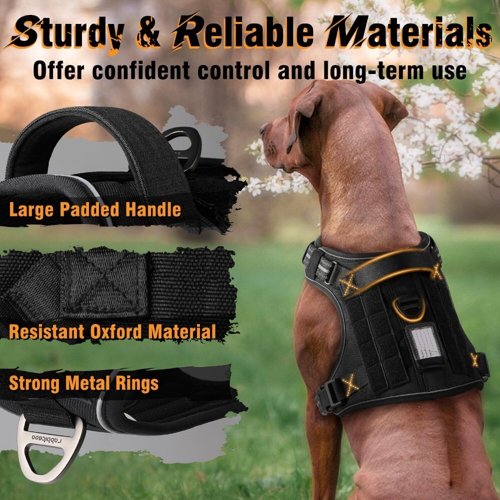 rabbitgoo Dog Harness No Pull Tactical Vest Adjustable Reflective Military Black
