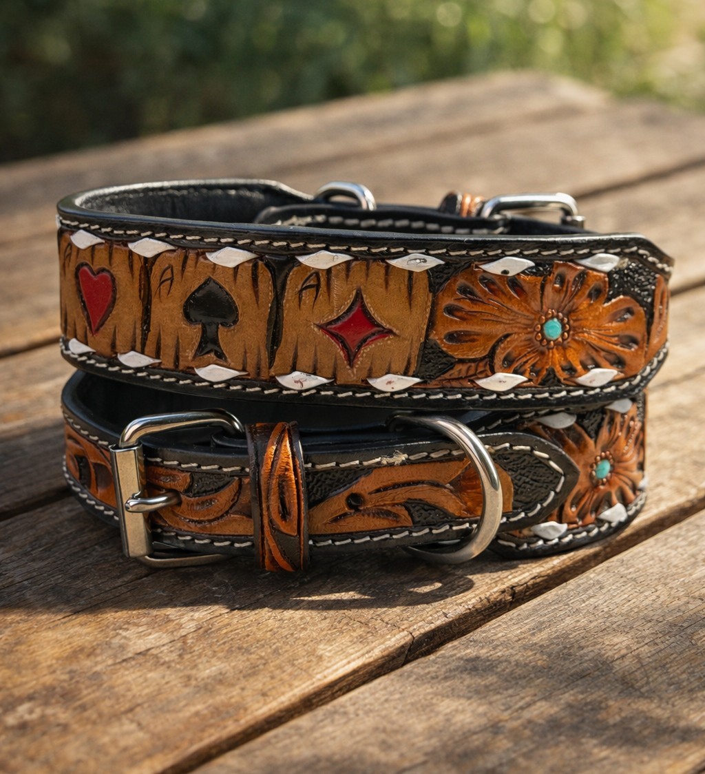 Western Leather Handmade Pet Dog Collar Heavy Duty Hand Tooled Adjustable