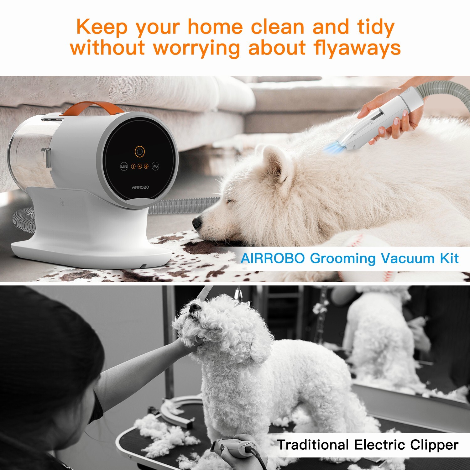 AIRROBO PG100 Pet Grooming Vacuum & 5 Grooming Tools, 12000Pa Suction Power