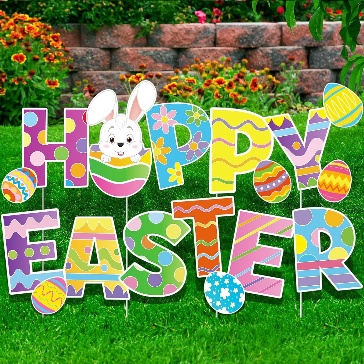 4 Pieces Happy Easter Yard Signs Decorations Outdoor as shown in pictures