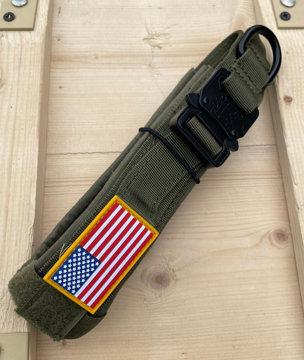 American Flag Tactical Dog Collar Service Canine Training K9 Metal American Flag
