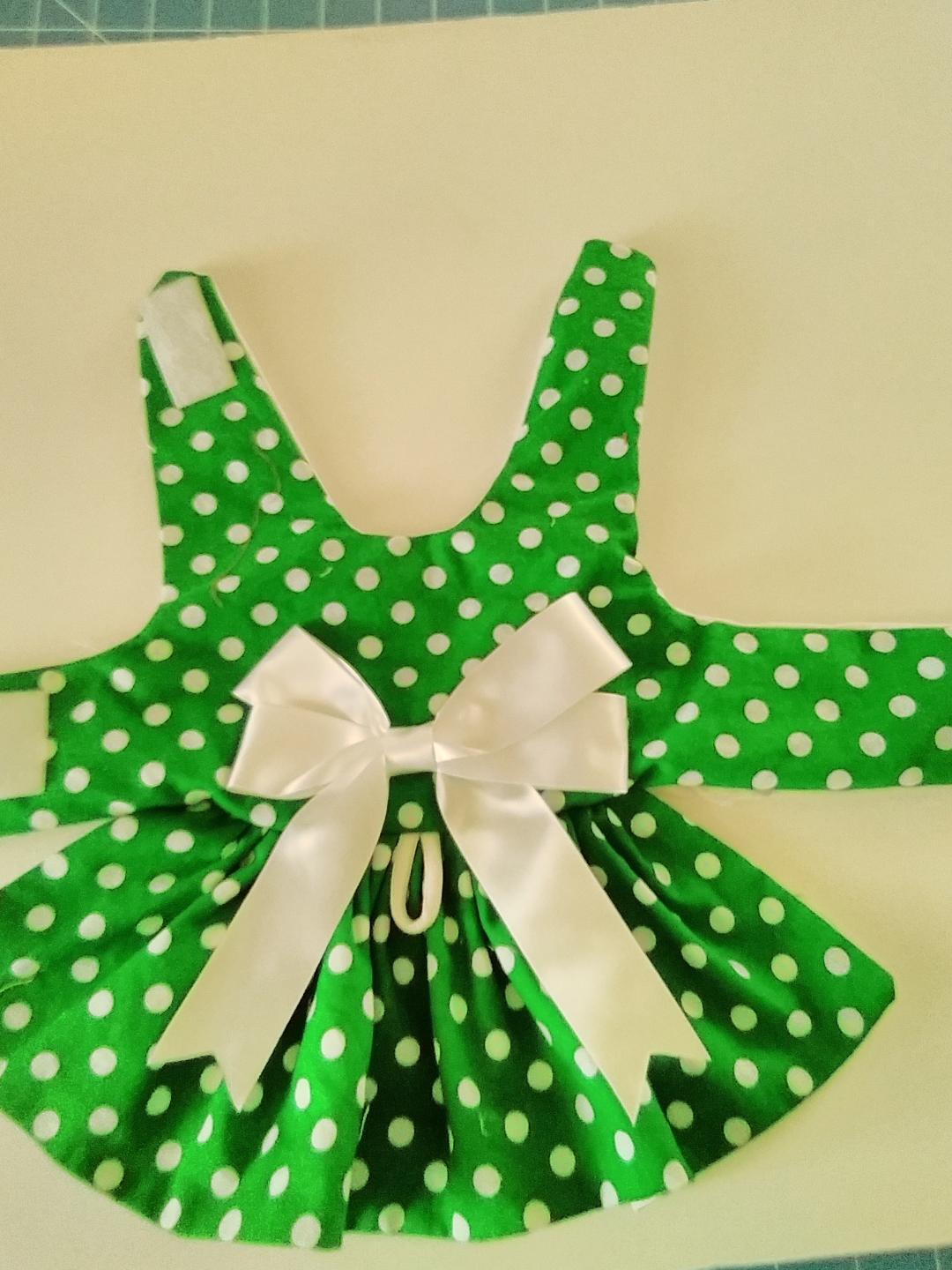 DOG HARNESS DRESS GREEN WITH WHITE DOTS NEW HANDMADE FREE SHIPPING