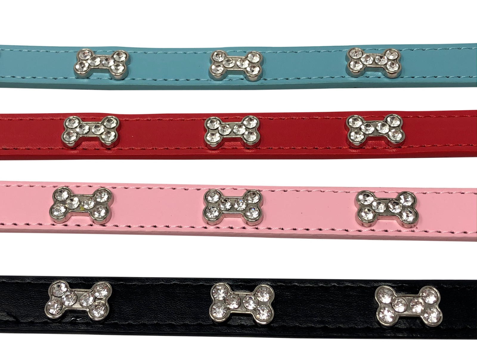 Dog Collar Rhinestone Crystal Bling Bone Adjustable Faux Leather XS S M L