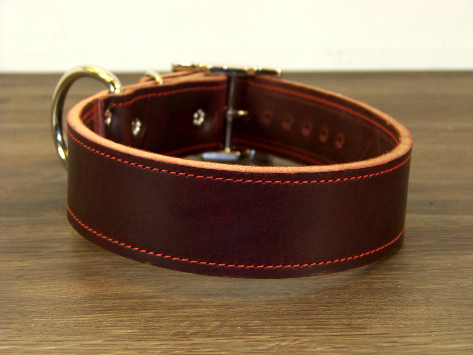 1 – 1/2 Inch-Wide Top Quality Leather Dog Collar W/ Stitching Made in USA
