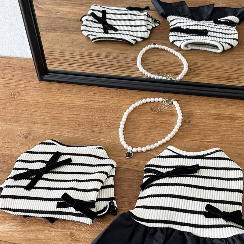 Puppy Spring Summer Short Sleeve Pet Striped Skirt Dog Fashion Clothes.
