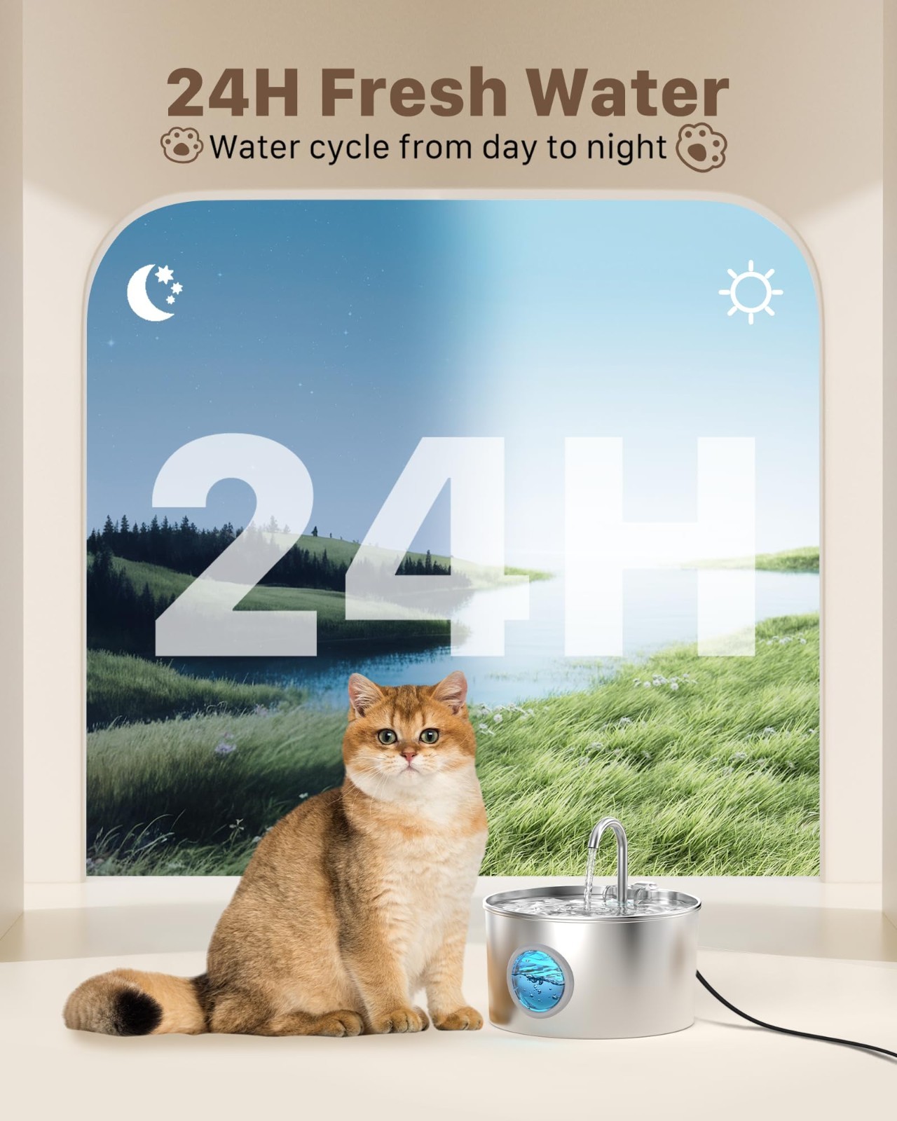 Cat Water Fountain Stainless Steel 74oz/2.2L Automatic Pet Dog Water Fountain