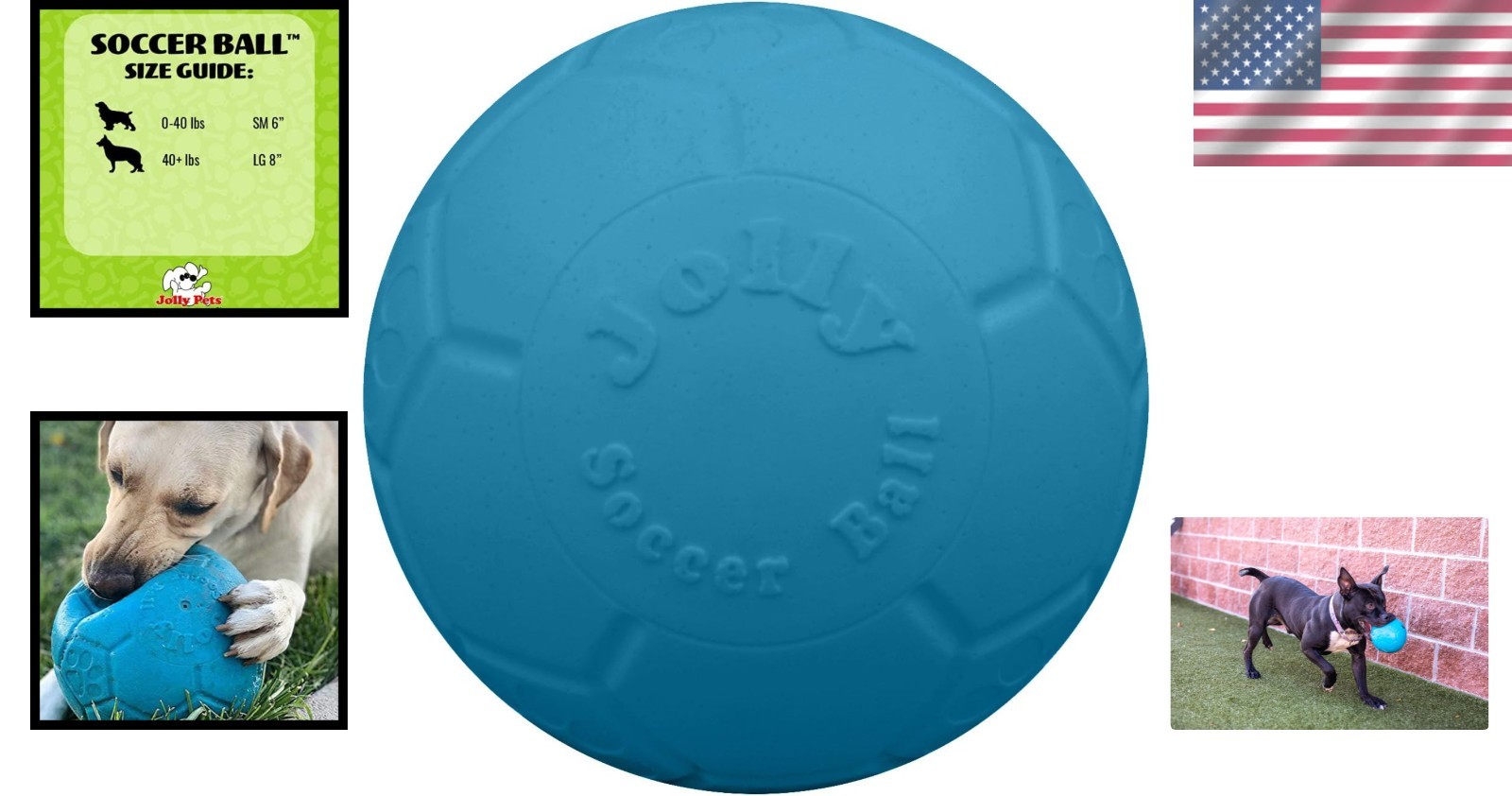 Jolly Pets Large Soccer Ball Dog Toy – 8″ Floating & Bouncing, Ocean Blue