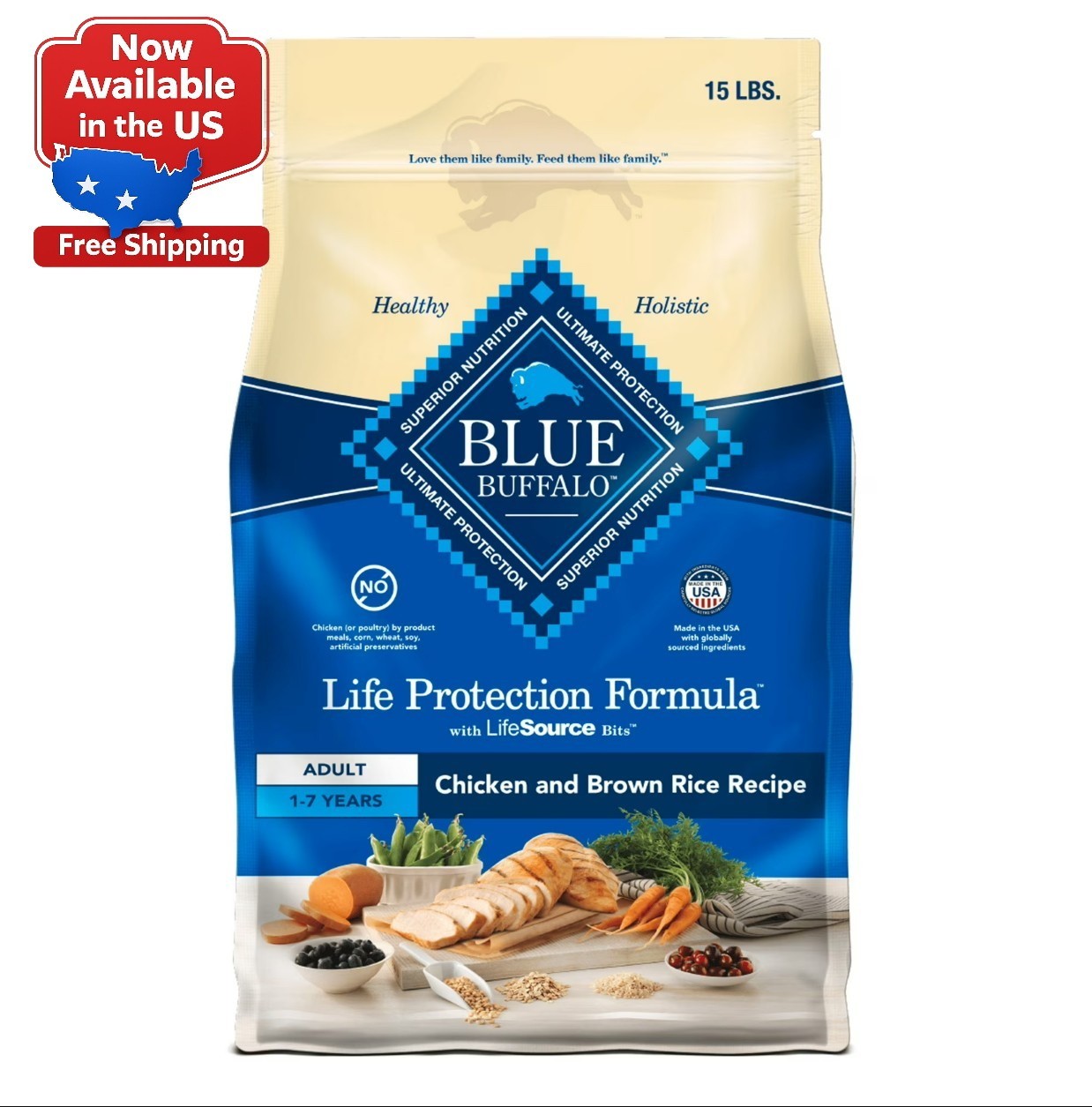 Blue Buffalo Life Protection Formula Adult Dry Dog Food,Chicken &Brown Rice,15lb