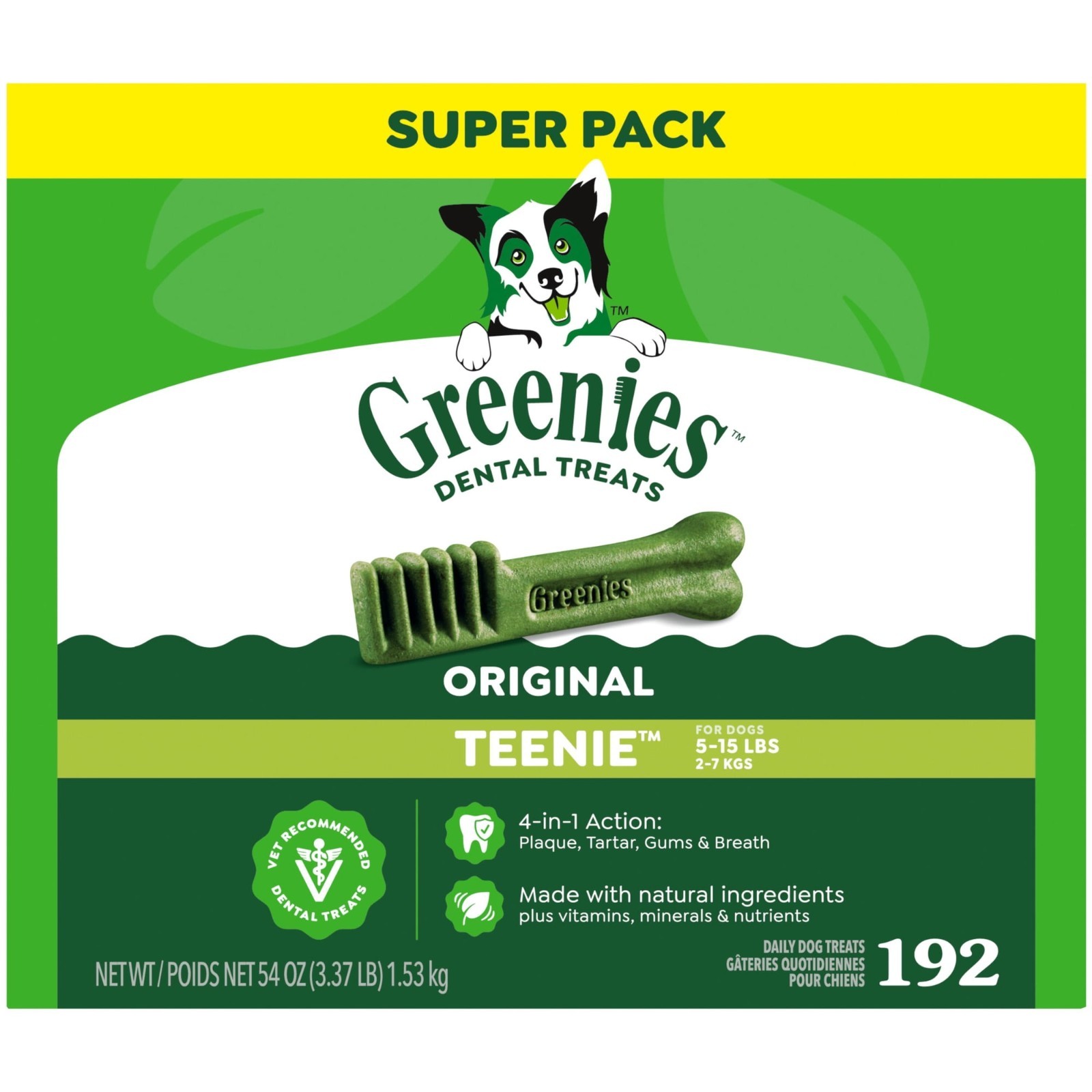 Greenies Original Flavor Adult Natural Dental Dog Treats Teenie Size, 54 oz Pack