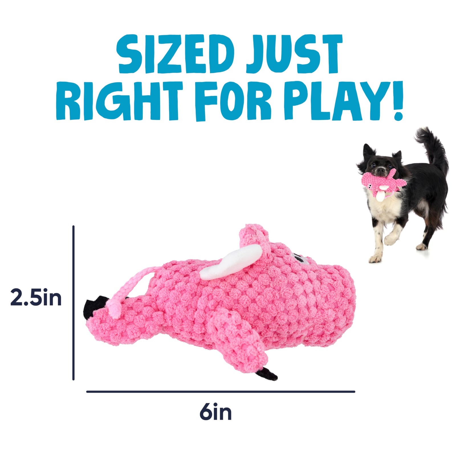 goDog Flying Pig Plush Dog Toy with Chew Guard, Pink, Small