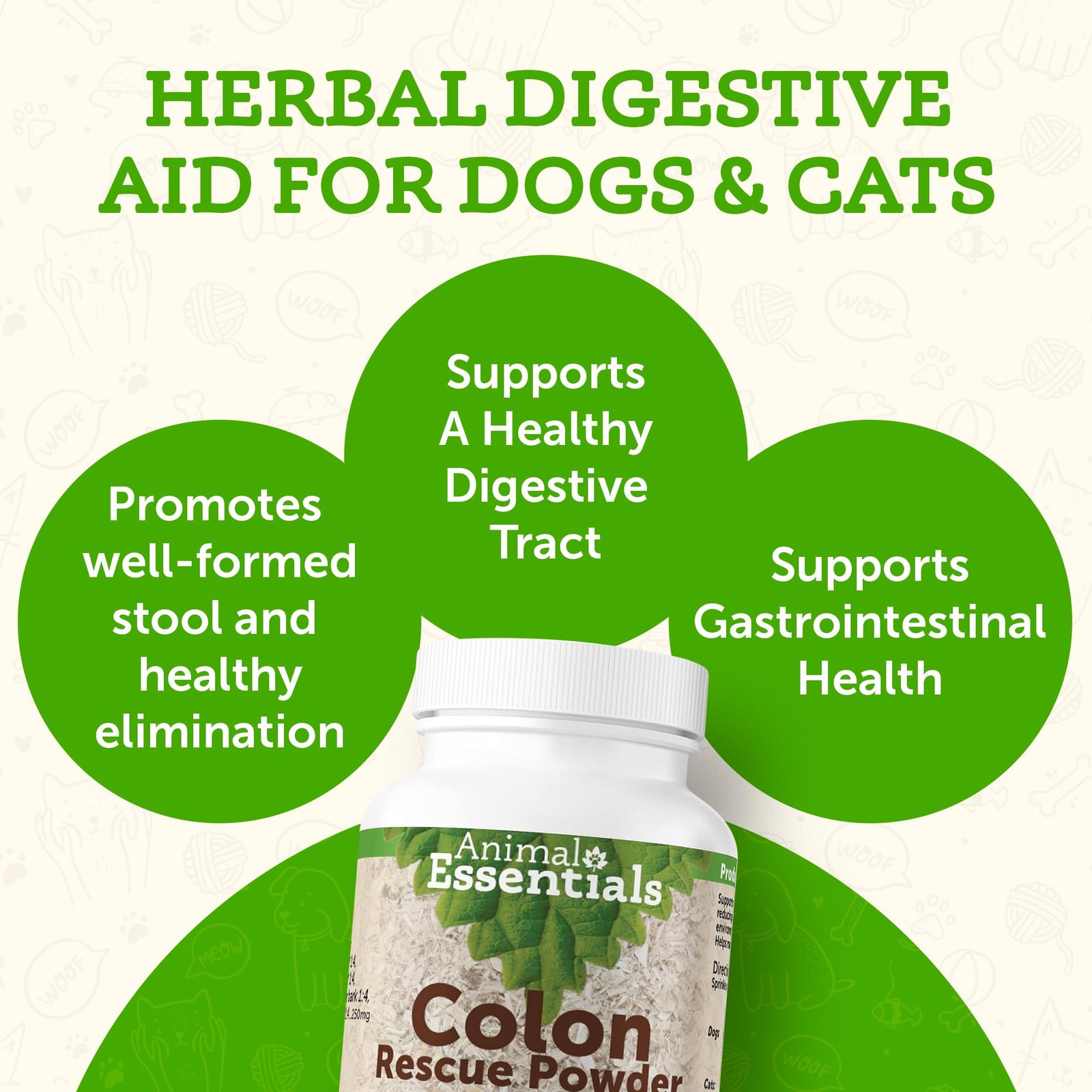 Animal Essentials Colon Rescue Powder Herbal Digestive Aid for Dogs & Cats, 1 oz