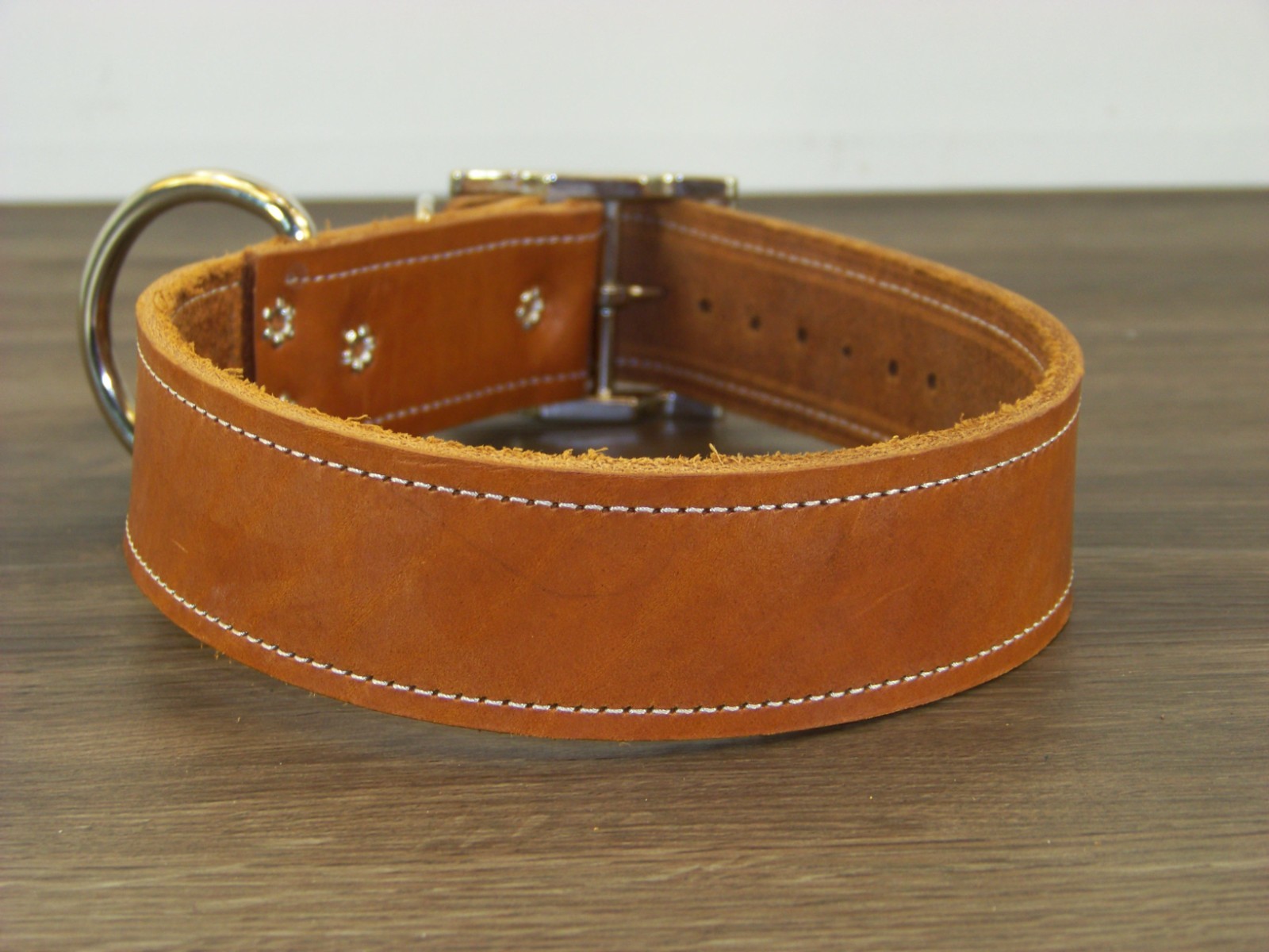 1 – 1/2 Inch-Wide Top Quality Leather Dog Collar W/ Stitching Made in USA