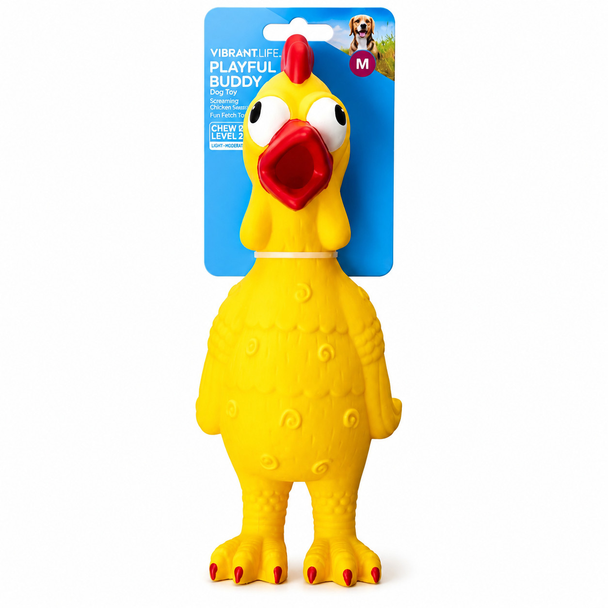 Vibrant Life Screaming Squeaky Chicken Dog Toy Chew Level 2 Medium Yellow Toy