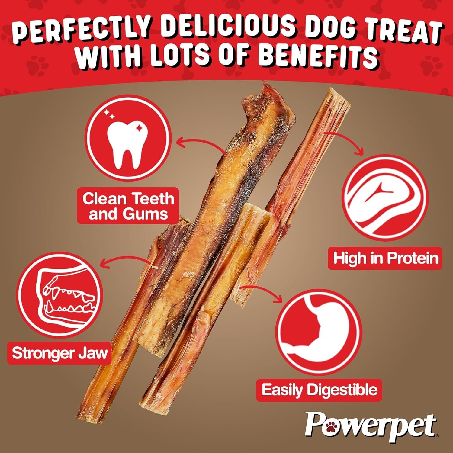 ALL NATURAL Powerpet: Bully Sticks – 12” Standard Bully Sticks- BRC CERTIFIED