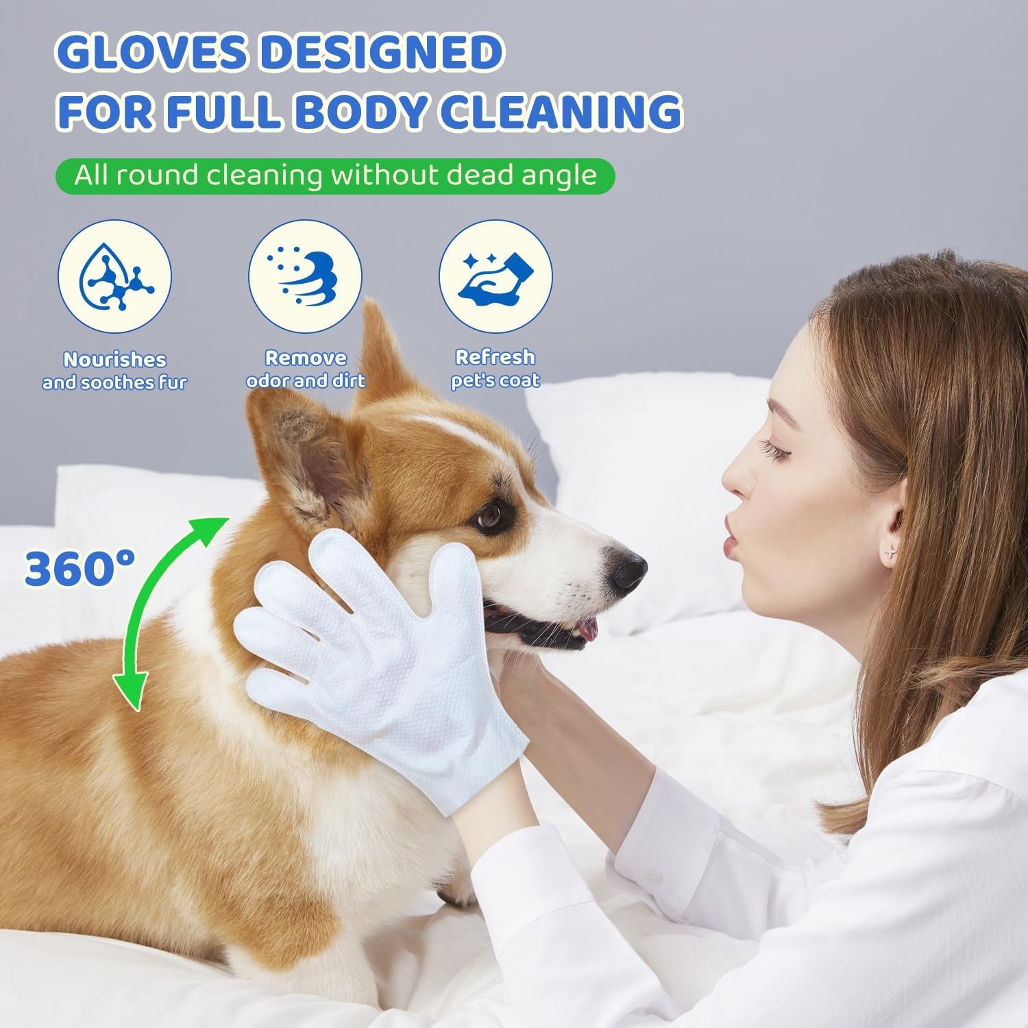 VOISEN 24 Pcs Pet Glove Wipes for Dogs and Cats,Cleaning & Deodorizing Bathin…