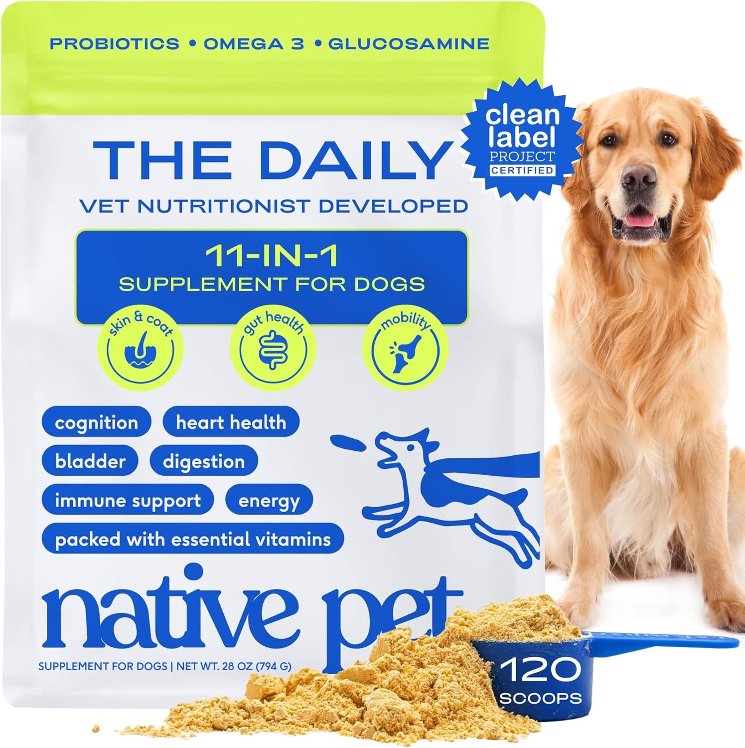 (120 Scoop) Native Pet 11-in-1 Dog Multivitamin Powder 28oz