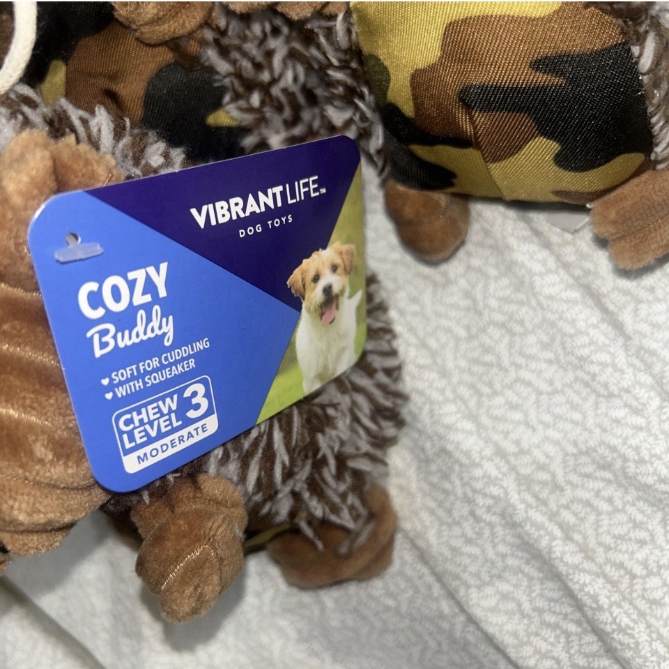 3 Pack Cozy Buddy Dog Toy Level 3 Chew Vibrant Life Squeaky Hedgehogs Camo