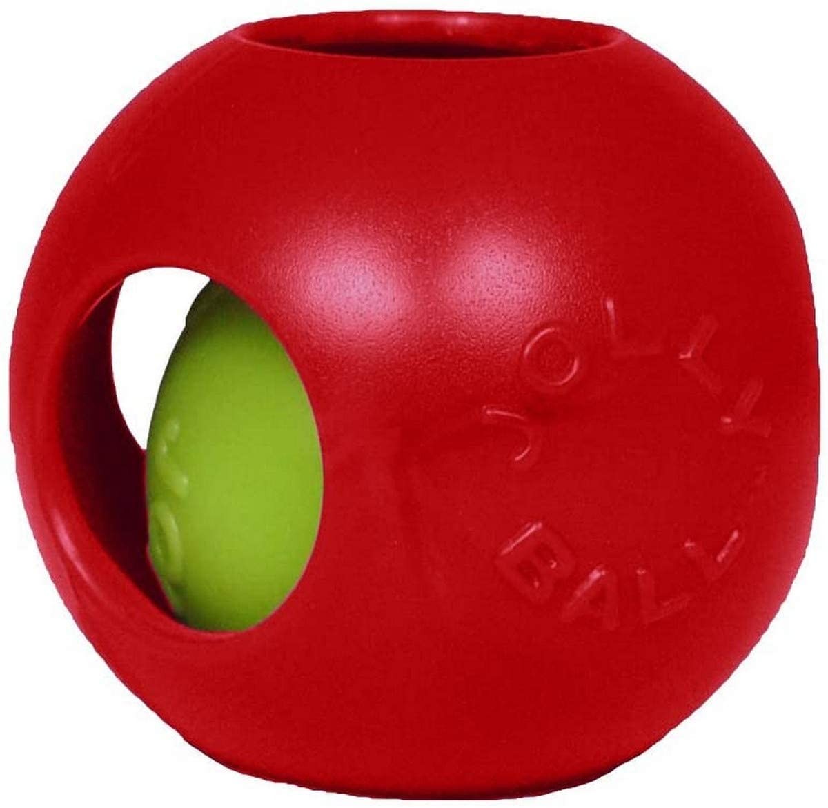 Jolly Pets Teaser Ball 8 inch Red Hard Plastic plus Squeaker Toy for Dogs