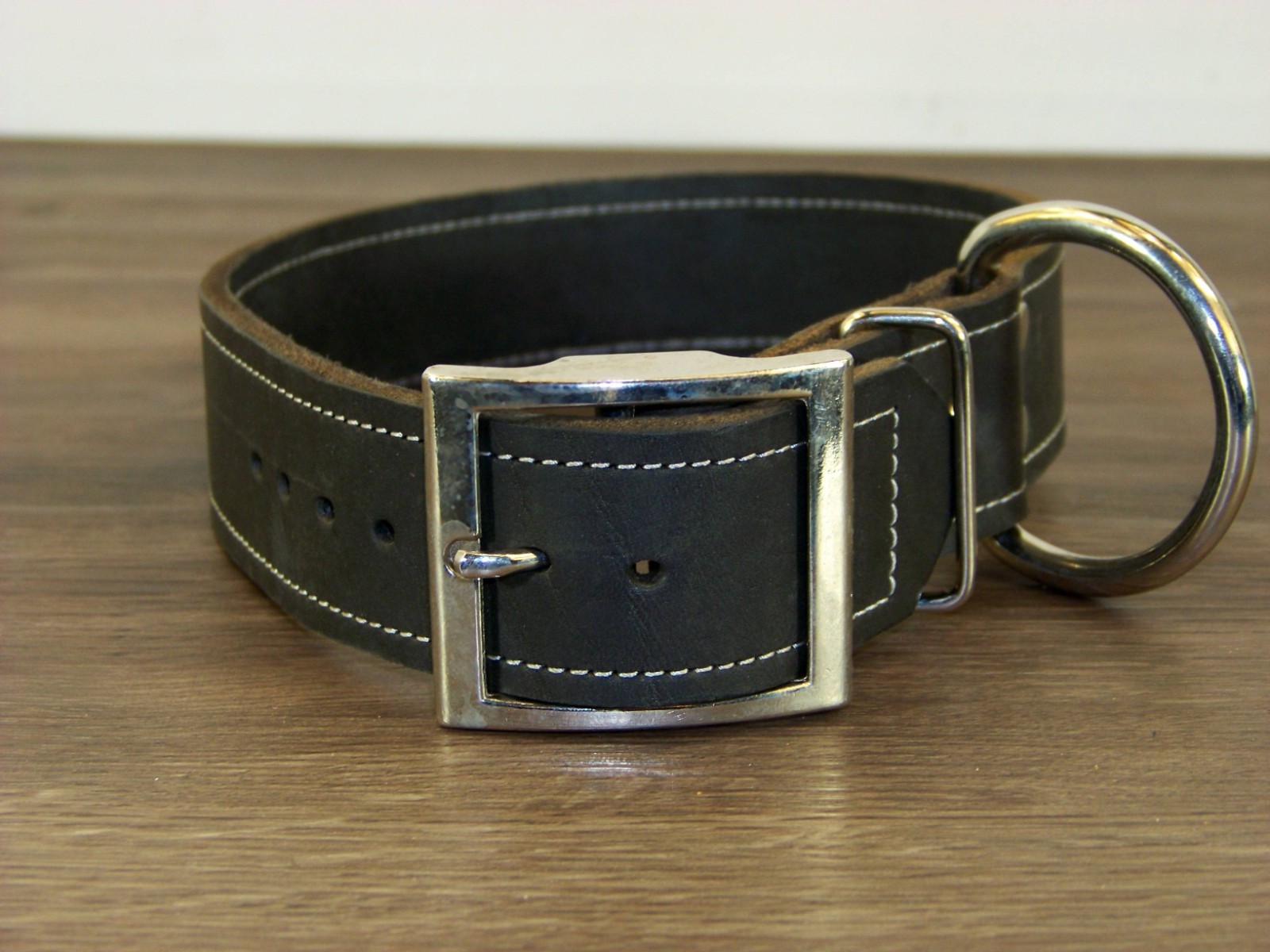 1 – 1/2 Inch-Wide Top Quality Leather Dog Collar W/ Stitching Made in USA