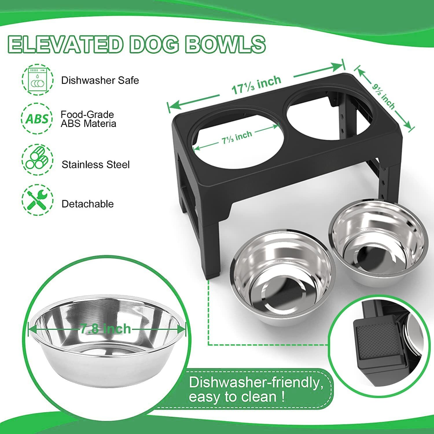 Elevated Dog Bowl Pet Feeder Stainless Steel Raised Food Water Stand W/2 Bowls
