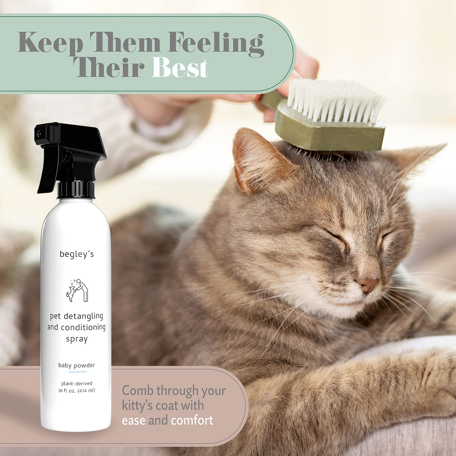 Begley’s Pet Detangling Spray – Premium 16 Fl Oz (Pack of 1), Baby Powder