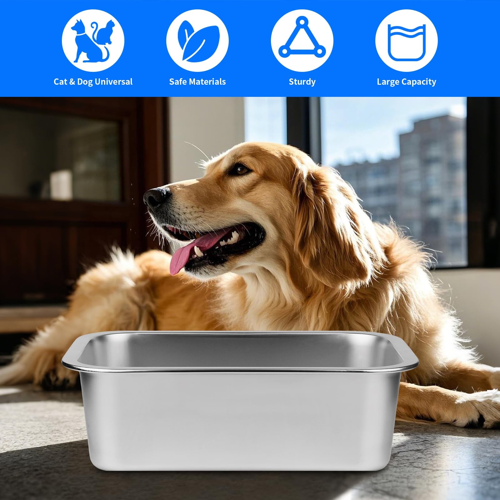 Ohtomber Stainless Steel 1.25 Gallons Large Dog Water Bowl Metal Pet Dog Wate…