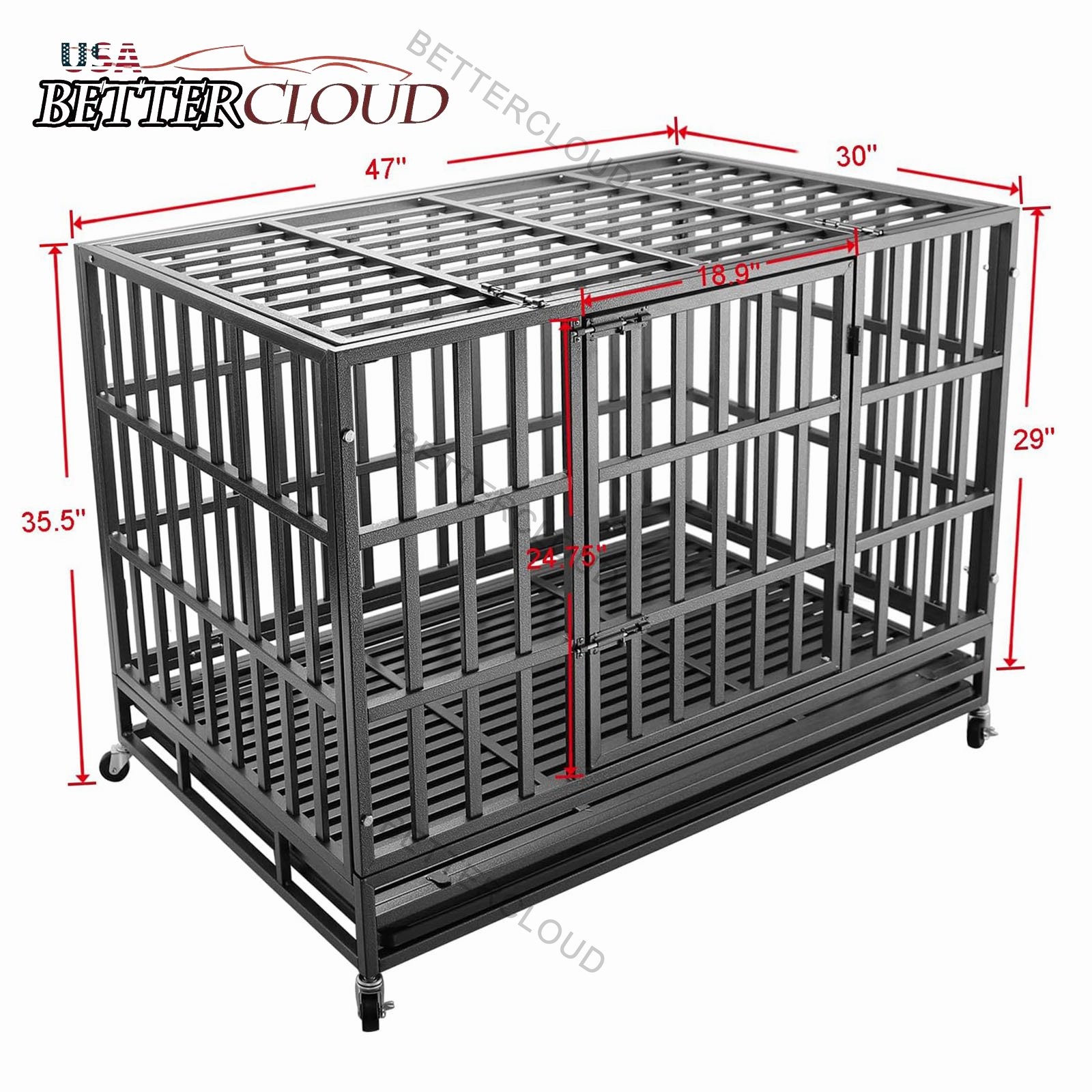 47 Inch High Anxiety Pet Cage Heavy Duty Metal Dog Crate for Medium Large Dogs