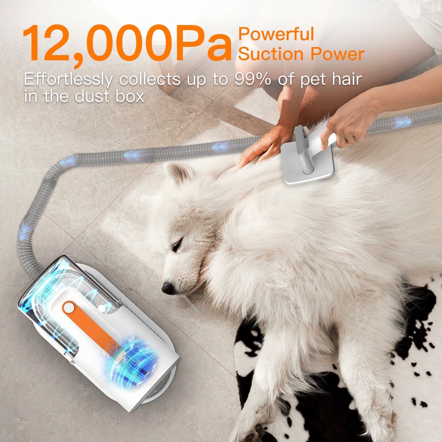 AIRROBO PG100 Pet Grooming Vacuum & 5 Grooming Tools, 12000Pa Suction Power