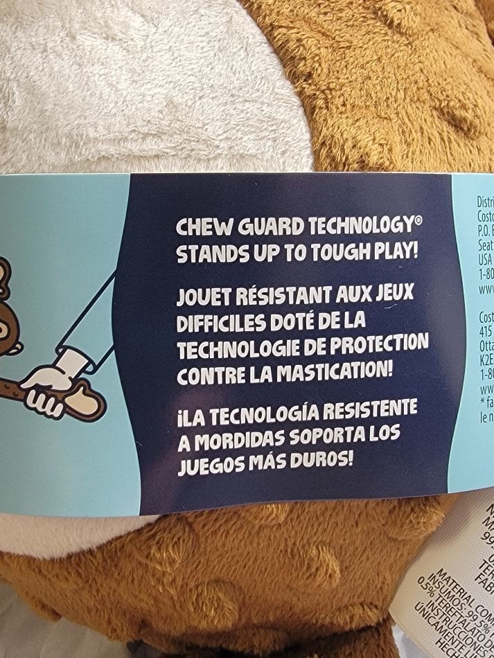 Jumbo Sized Godog Monkey with Chew Guard Technology Squeakers Plush Dog Toy