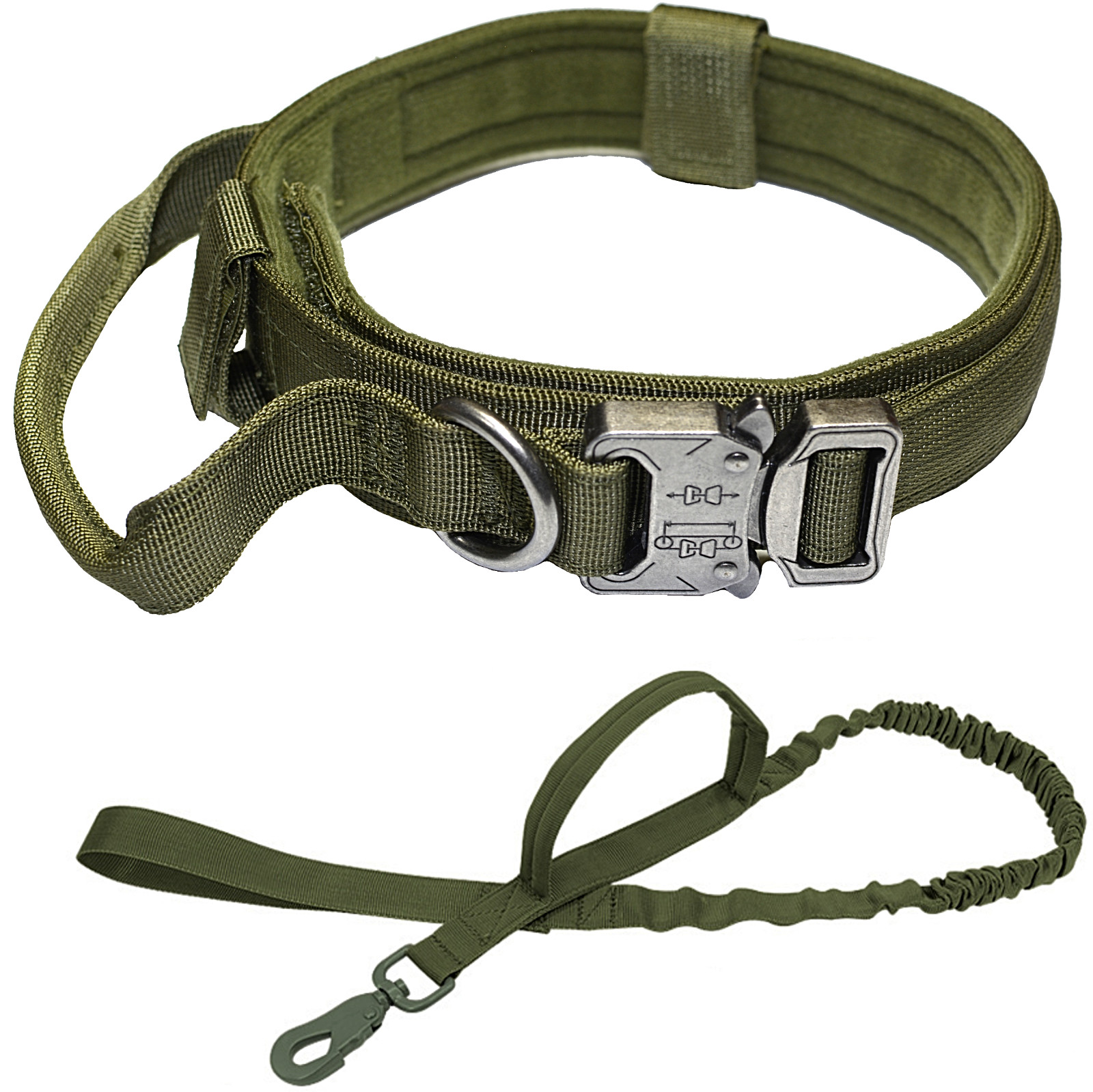 Collar + Leash Heavy Duty K9 Tactical Training Pet Dog Metal Buckle M, L, XL New