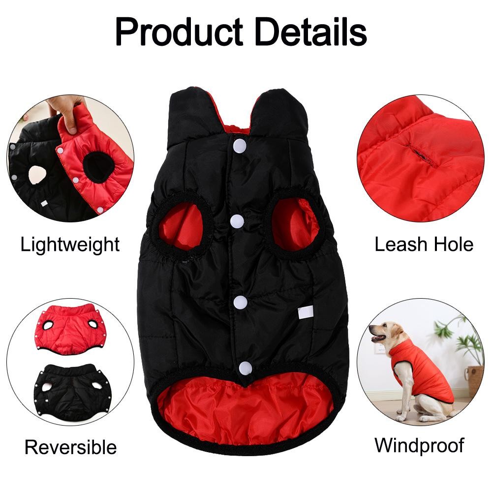 Reversible Waterproof Dog Jacket with Zipper Warm Windproof Pet Coat