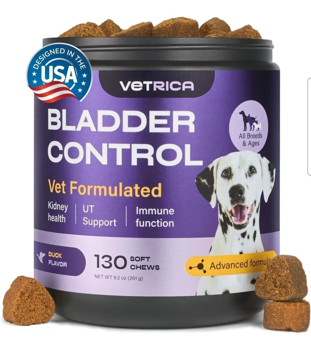 Vetrica Bladder Control for Dogs – 130 count – Duck Flavor – NEW