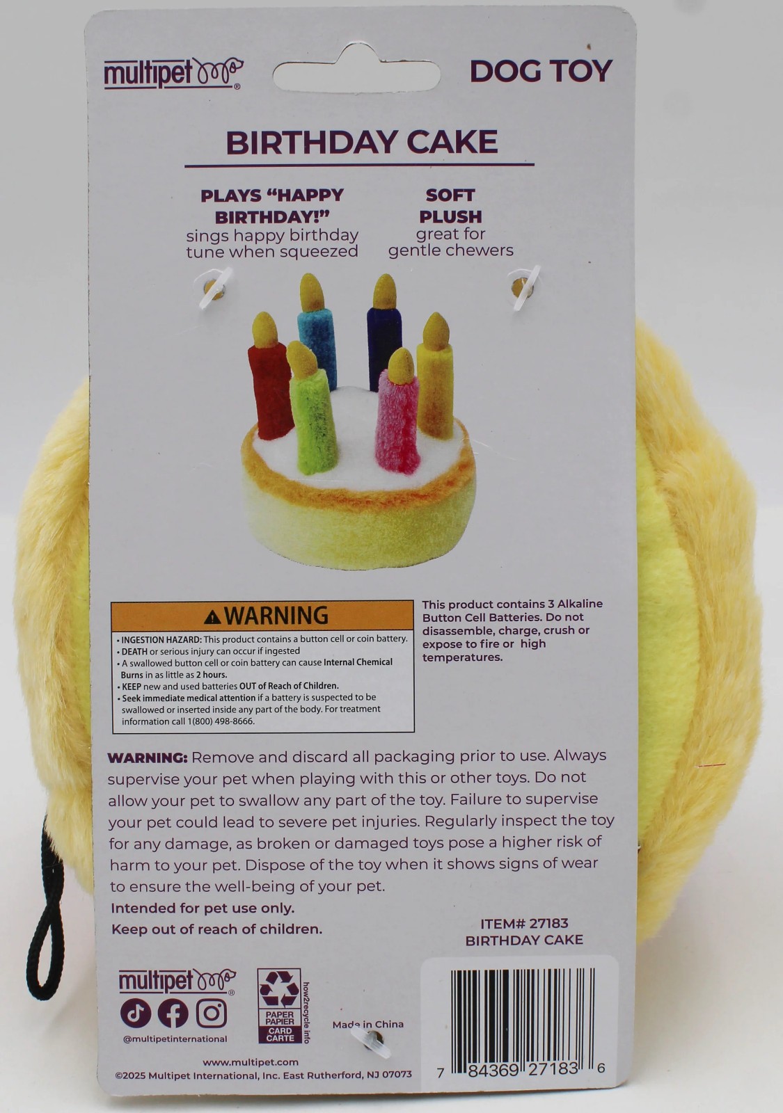 Multipet Birthday Cake Plush Dog Sound Toy Plays – HAPPY BIRTHDAY – Music Song