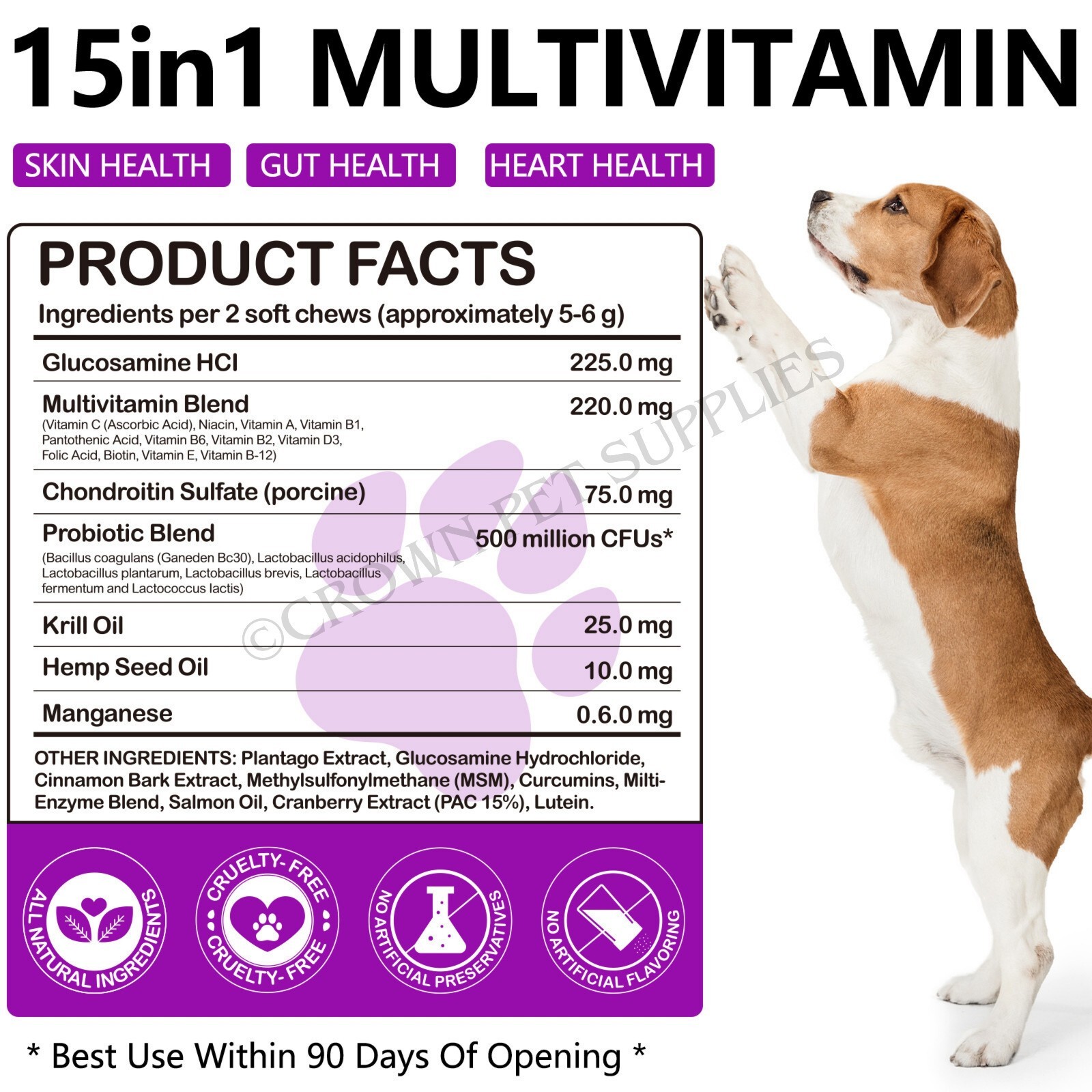15 in 1 Dog Multivitamins and Supplements, Dog Hip and Joint Supplement, 150 CT
