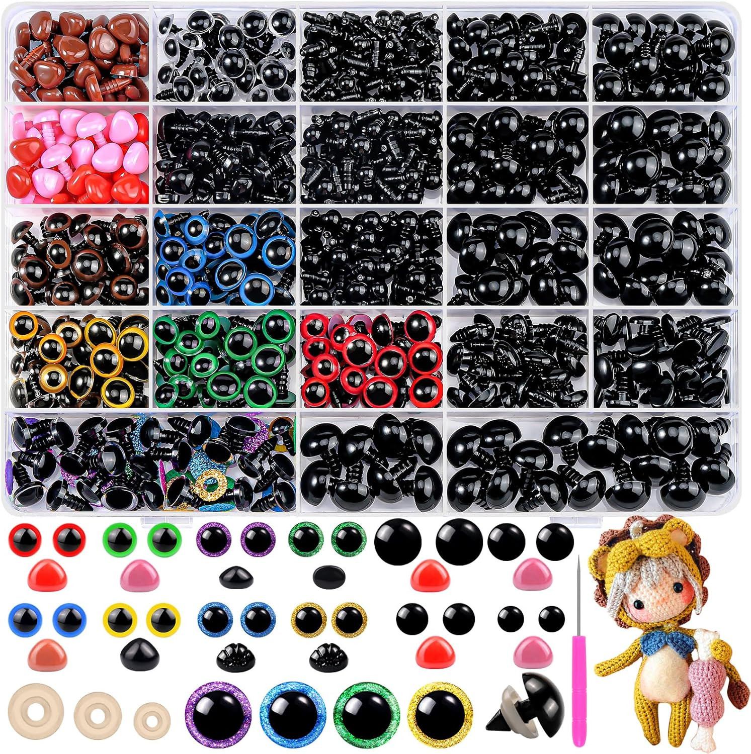 1100PCS Safety Eyes and Noses, Amigurumi Safety Eyes for Crocheting, Colorful Do