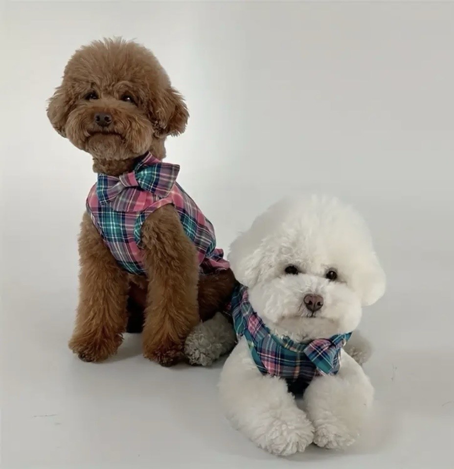 Plaid Flannel Dog Dress With Bow, Super Cute!