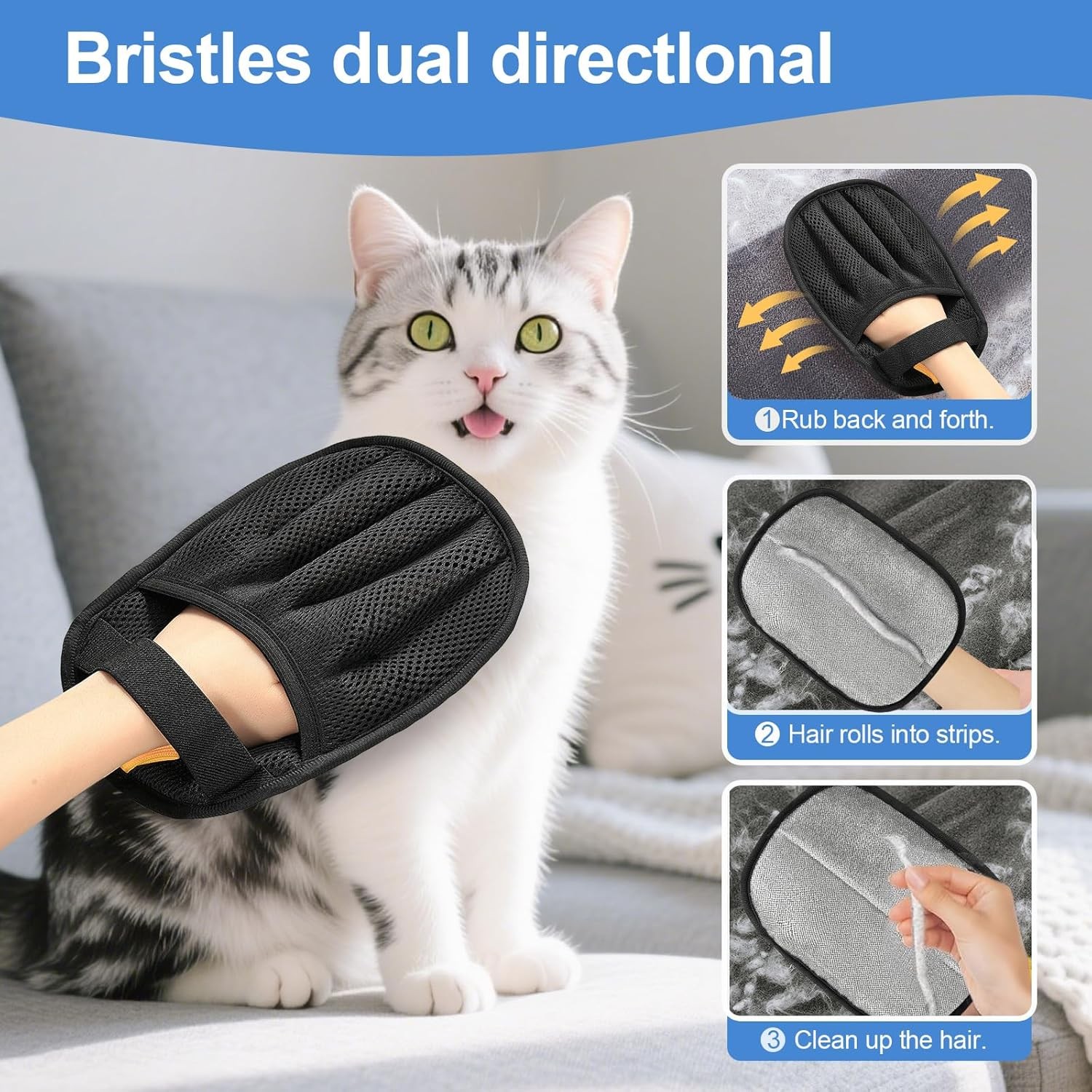 Pet Hair Removal Glove Electrostatic Reusable Five Finger for Dogs Cats Couch Ca