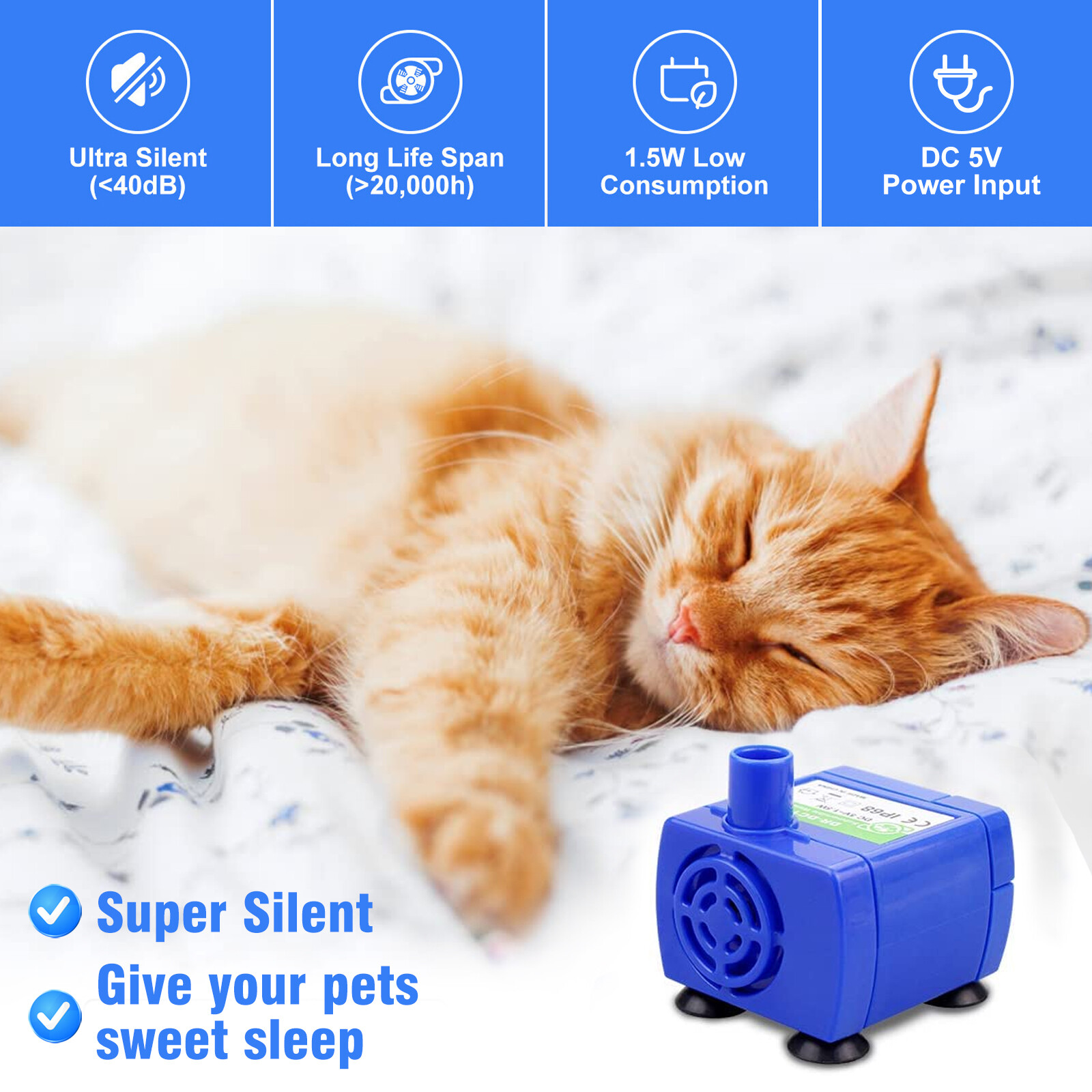 Electric LED Pet Drinking Water Fountain Pump USB Rechargeable Motor Replacement