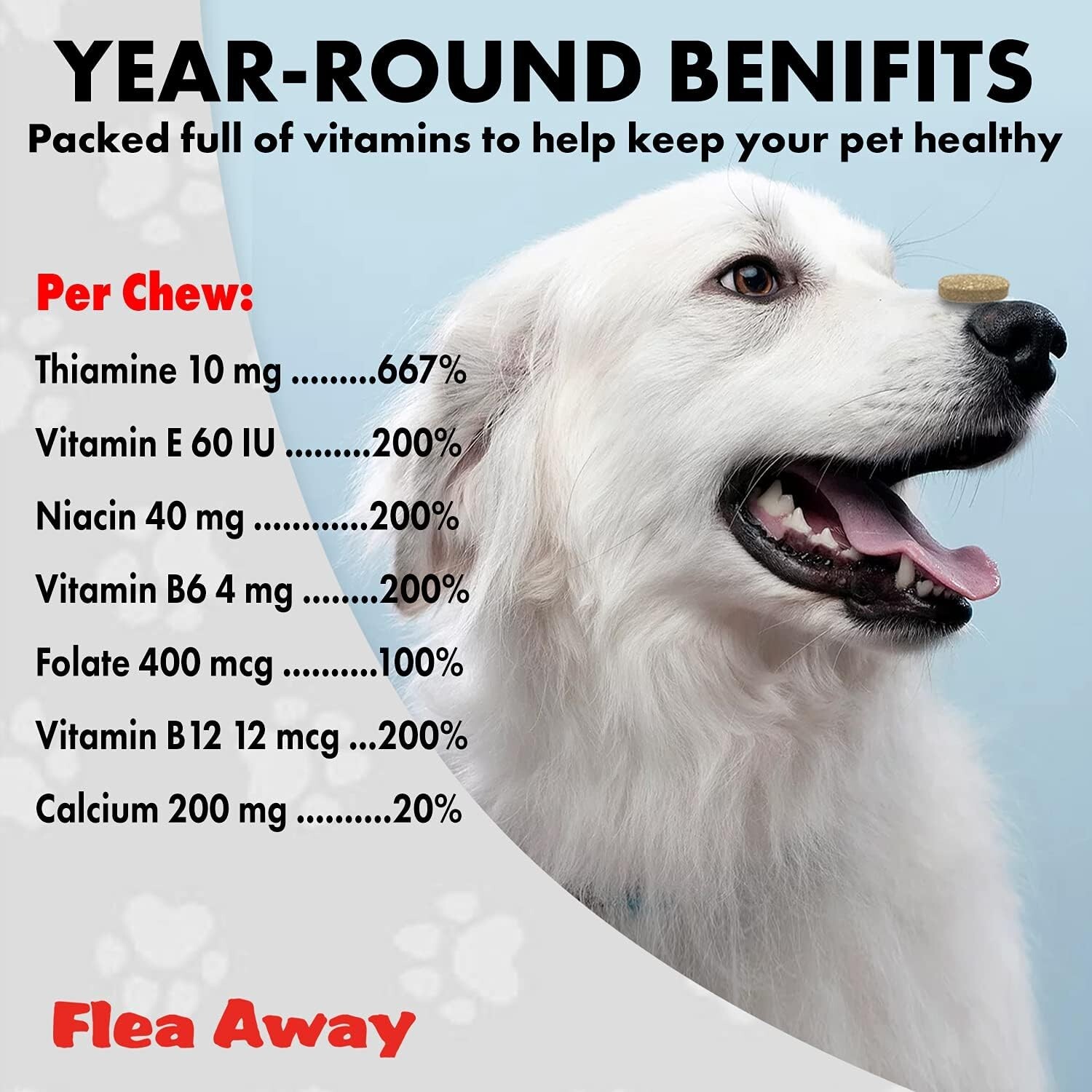 Flea Away 100 Chewable Tablets Flea, Tick & Mosquito Repellent for Dogs & Cats