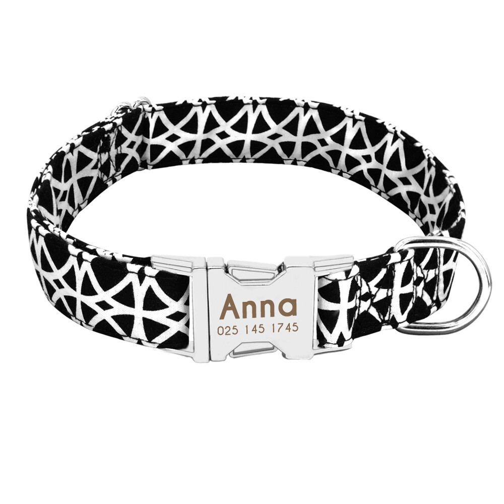 Nylon Cotton Personalized Dog Collar Pet Nameplate Custom Engrave ID Collar Tag