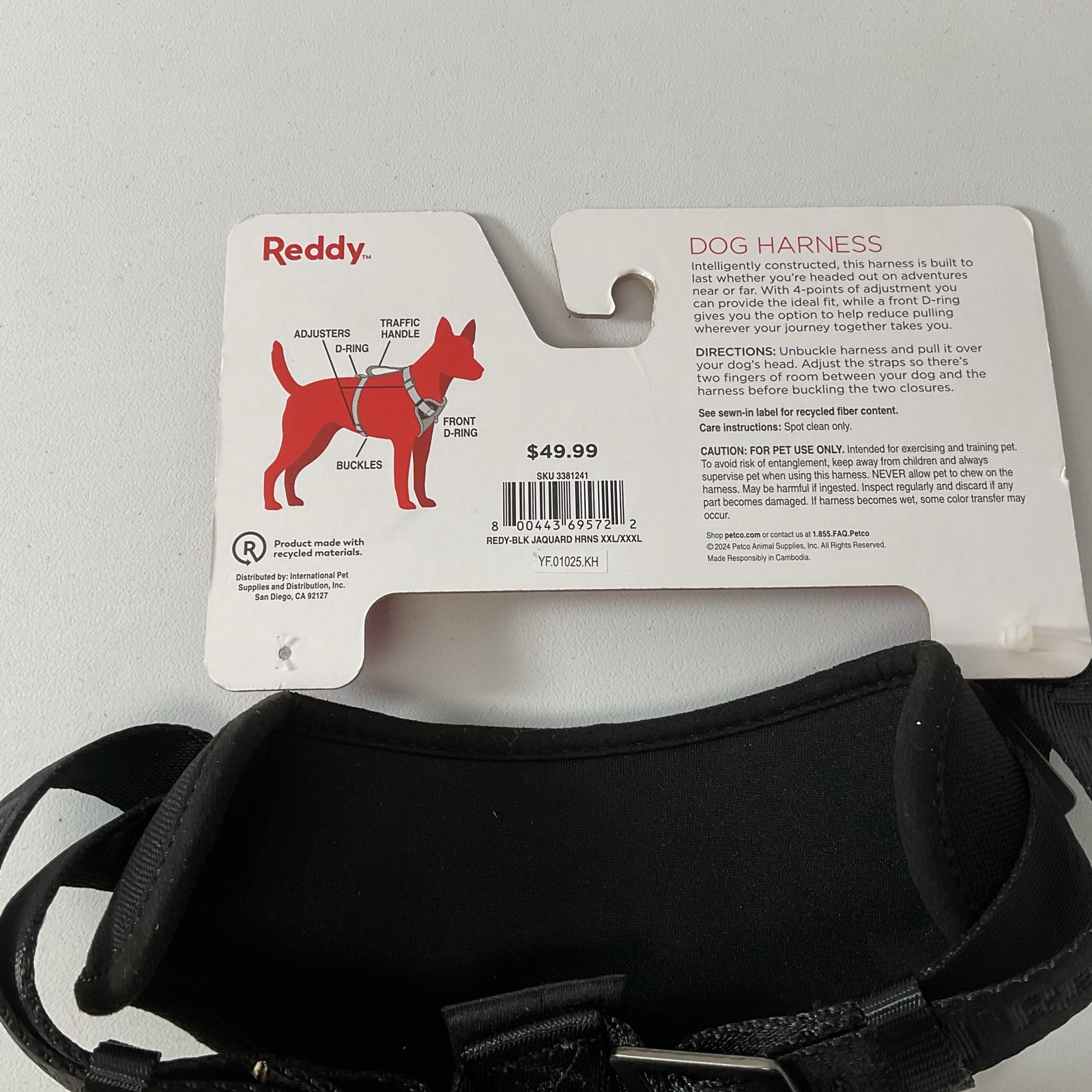 REDDY Jacquard Dog Harness-Size XXL/XXXL-Black -D-Rings-Traffic Control Handle